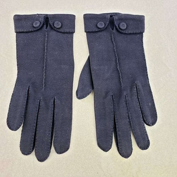 Vtg Van Raalte Navy Cotton Cuffed Gloves USA 6.5 - Picture 1 of 8